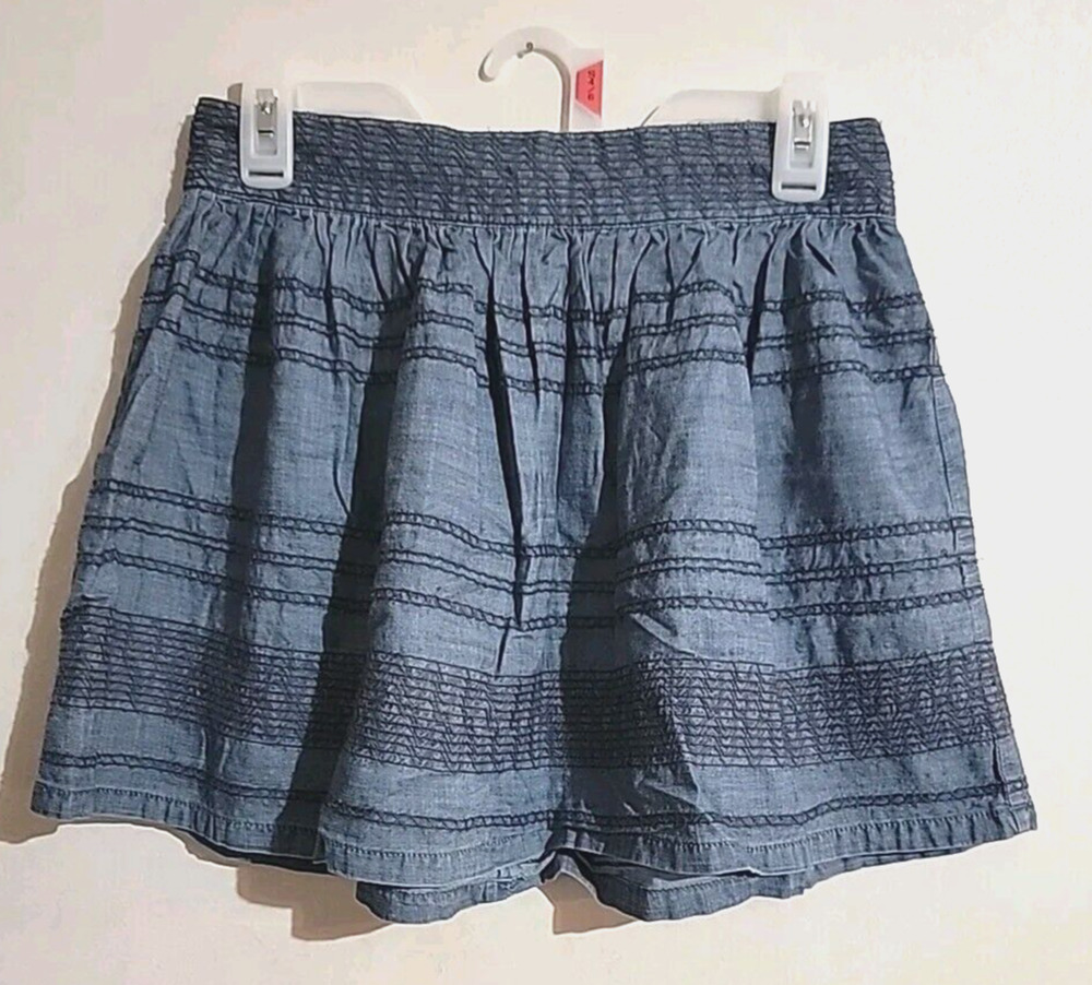 American Eagle Outfitters Fit & Flare Mini Skirt Embroidered sz 4 Back Zip Blue